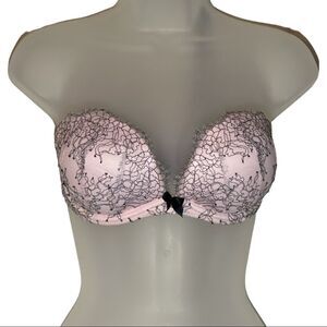 Victoria's Secret Very Sexy Strapless Bra Pink Lace Underwire 32D